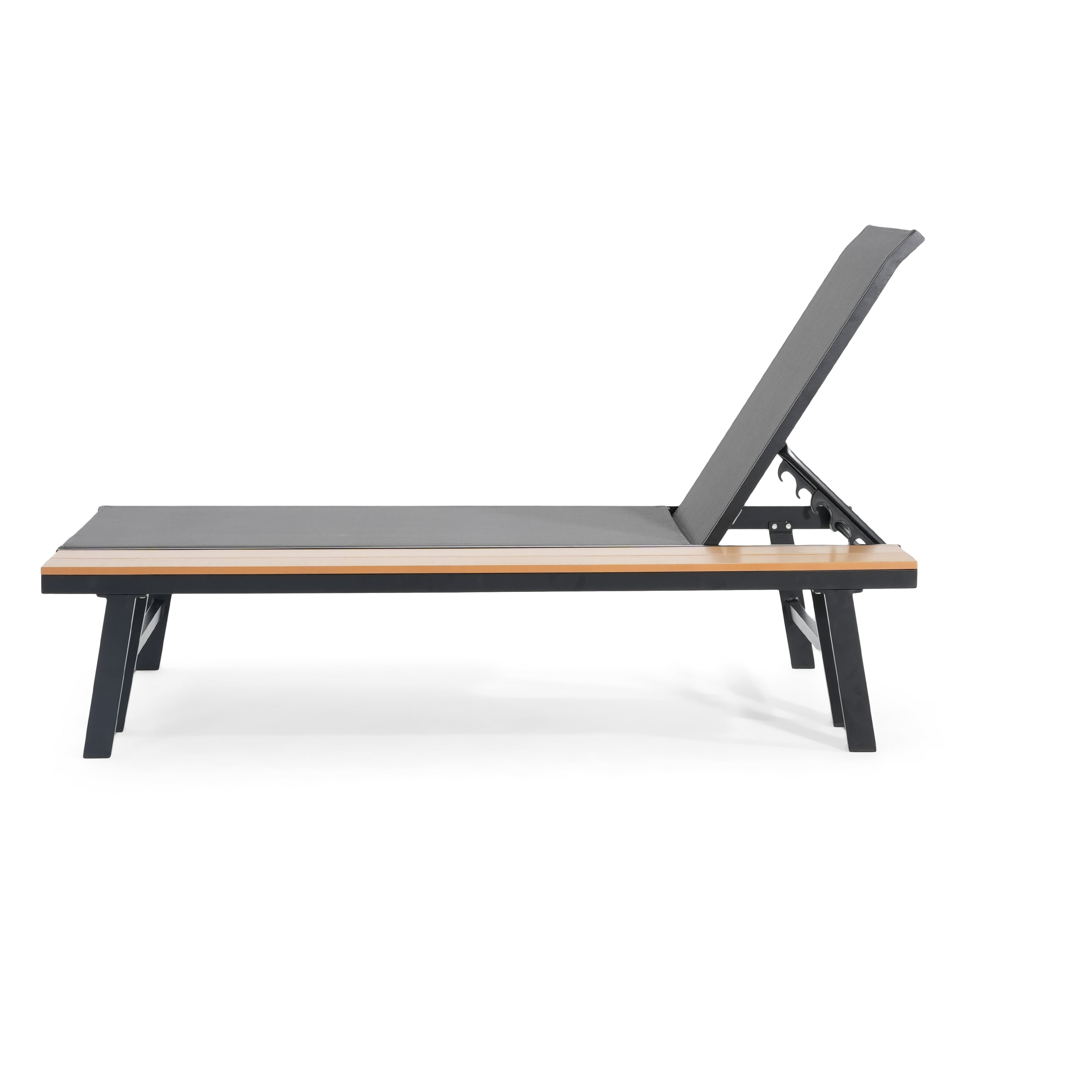 Patio Chaise Lounge with Attached Side Table for Poolside, Black