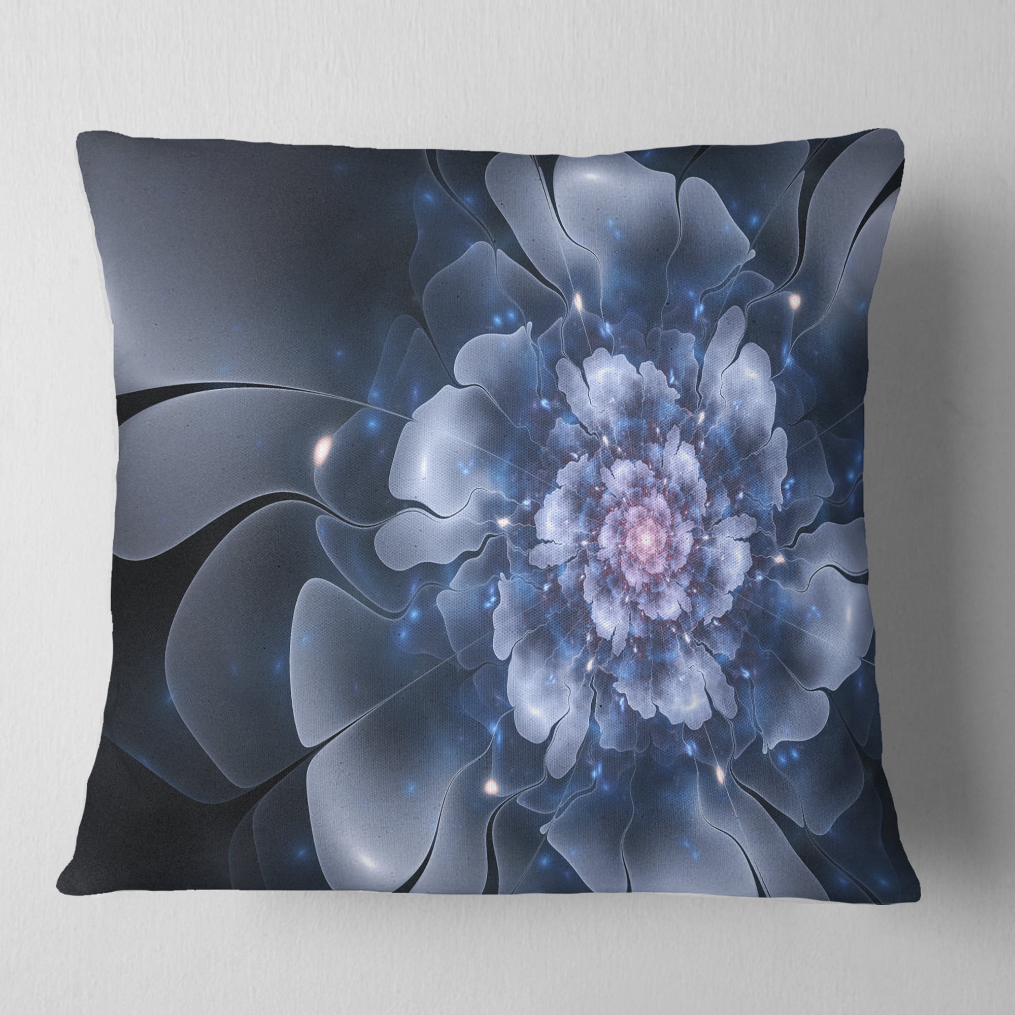 Designart Fractal Flower Light Blue Petals - Floral Throw Pillow - 18x18