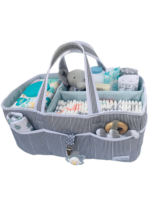 Lily Miles Baby Diaper Caddy Organizer for Changing Table or Car - Unisex Baby Shower Gift (Gray/Mint, Large)