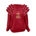 thumbnail image 2 of Yteetum Christmas Sweatshirt for Women Oversized Crewneck Pleated Ruffle Trim Drop Shoulder Pullover Hoodless Sweatshirts Womens Casual Xmas Graphic Print Round Neck Loose Lantern Sleeve Sweatshirts, 2 of 7