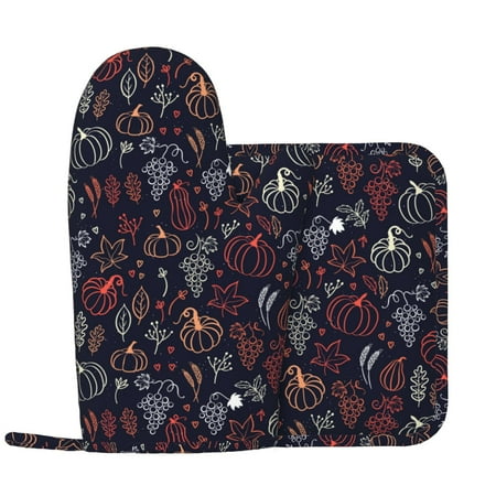 

Oven Mitts and Pot Holders Sets - Thanksgiving Seamless Pattern Heat Resistant Silicone Oven Gloves (Left Glove) with Non-Slip Silicone Surface and hot pads for kitchen Baking Cooking