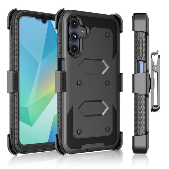 Tekcoo Samsung Galaxy A16 5G Case with [Built-in Screen Protector] Holster Belt Clip and Kickstand, Shockproof Heavy Duty Full Protective Phone Case Rugged Cover for Galaxy A16 5G - Black