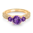 thumbnail image 2 of Gem Stone King 18K Yellow Gold Plated Silver Purple Amethyst and White Moissanite Engagement Ring for Women (1.78 Cttw, Gemstone February Birthstone, Round 7MM and 4MM, Size 5), 2 of 3
