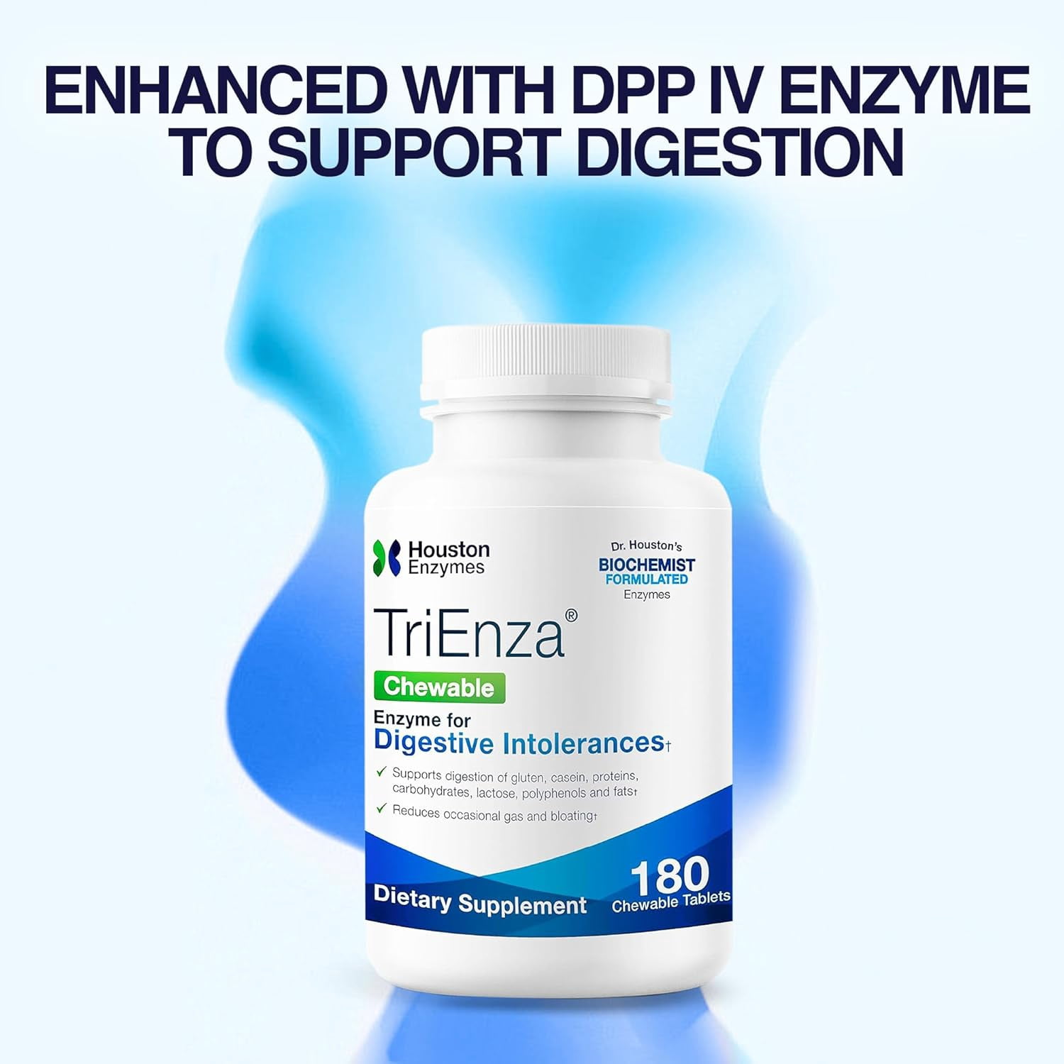Houston Enzymes TriEnza - Broad-Spectrum Enzyme for Digestive Health Support - 180 Chewable Tablets