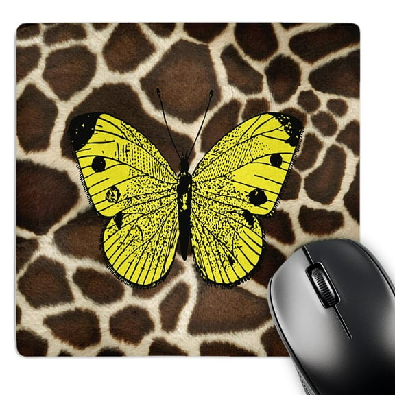 3dRose, Yellow Butterfly On Giraffe Fur, MousePad