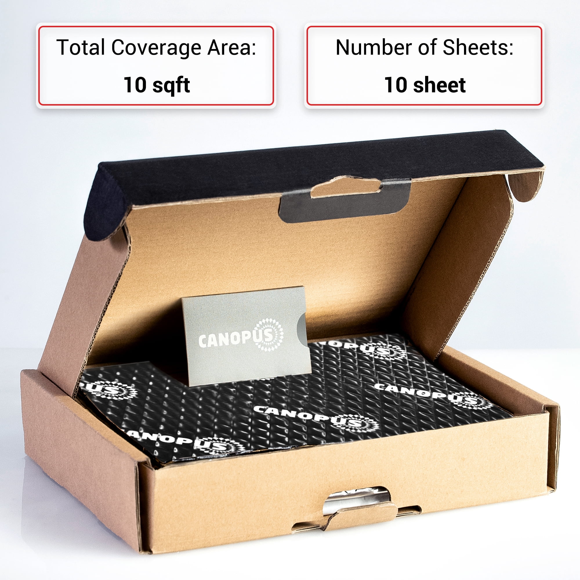 CANOPUS Car Sound Deadening Mat, 80 mil 10 sqft, Pack of 10 Sheets, Butyl Sound Deadener Mat, Audio Car Sound Dampening Material for Car Trunk, Door, Floor and Ceiling, Black