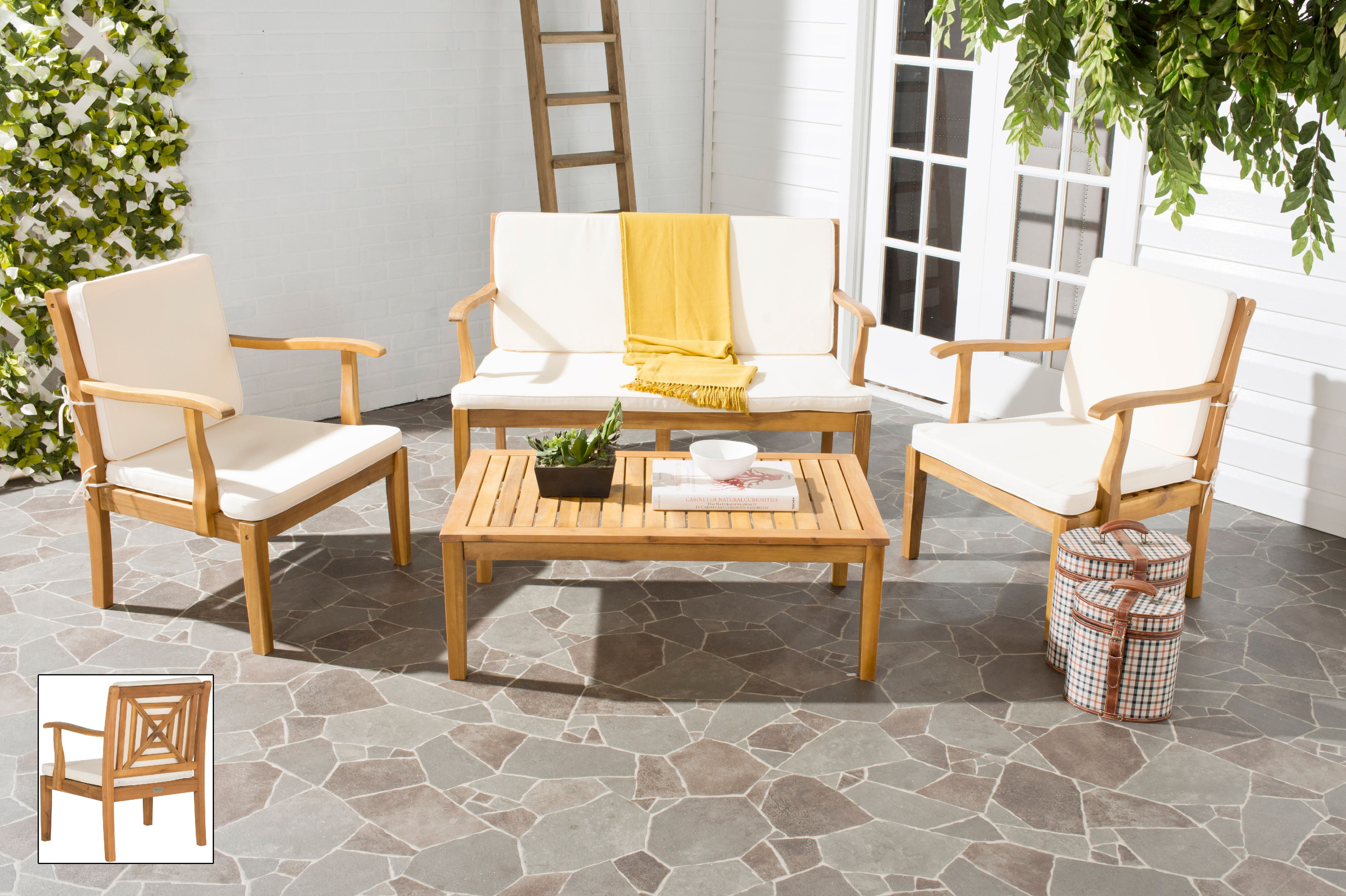 Safavieh Del Mar Outdoor Contemporary 4 Piece Living Set with Cushion