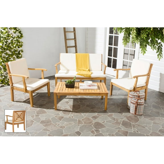 Safavieh Del Mar Outdoor Contemporary 4 Piece Living Set with Cushion