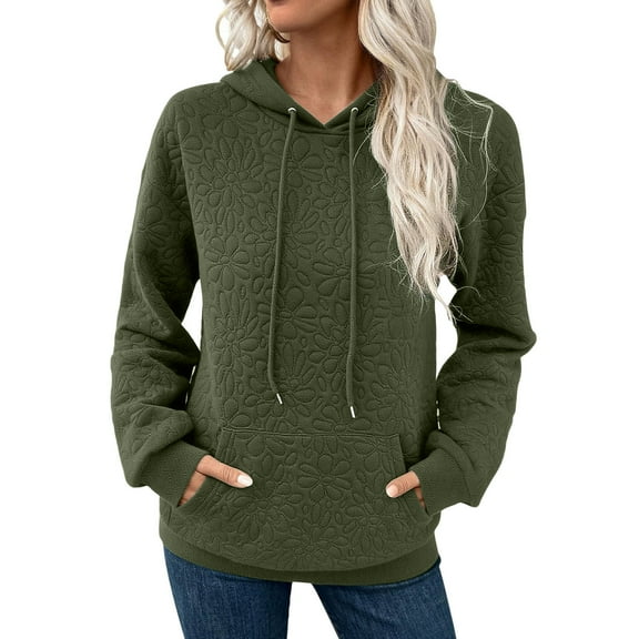 HOMBOM Womens Winter Sweatshirt Heavyweight with Pocket Hooded Pullover Green Solid Long Sleeve Tops for Women