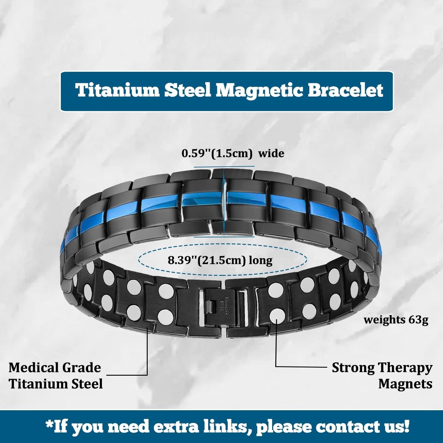 Wollet 3X Magnetic Bracelets for Men Triple Strength, Titanium Magnetic Bracelet with Folding Clasp