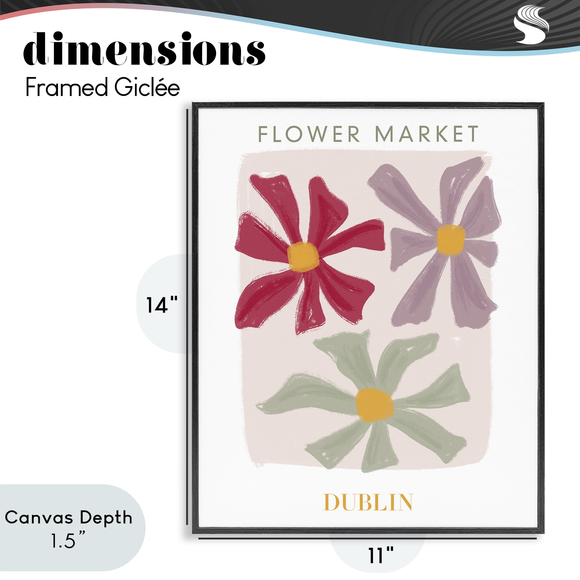 Stupell Industries Muted Dublin Flower Market Black Framed Giclee Art, design by Lucille Price