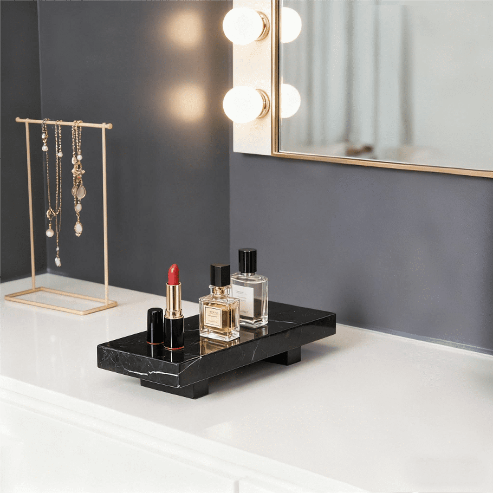Calacatta Violet Marble Pedestal Stand Tray, Versatile Organizer for Bathroom Vanity, Makeup Dressing Table, Natural Stone Home Decor