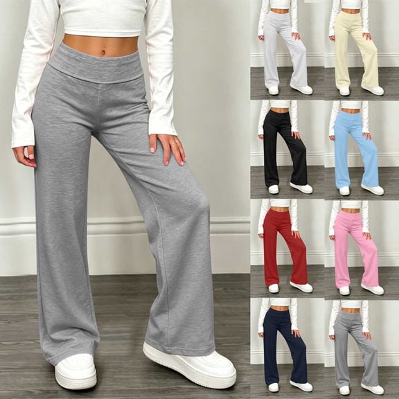 ZVAVZ Girls Wide Leg Legging Fold Over Yoga Pants Stretchy Baggy Workout Pants Solid Lightweight Athletic Gym Pants White 10-11Years