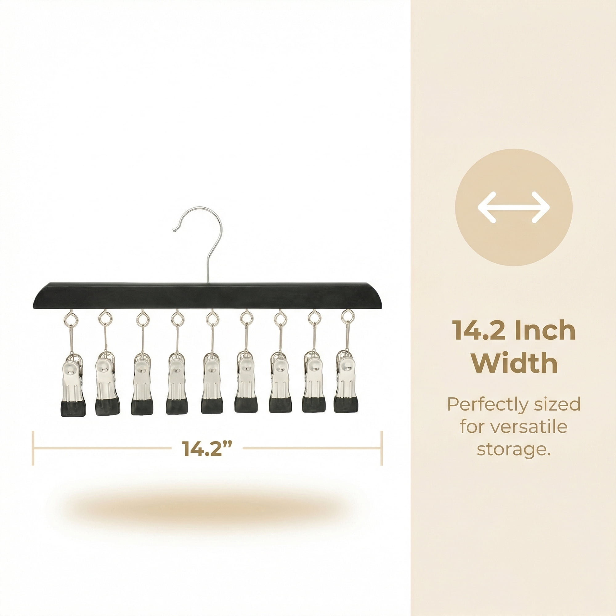 Unique Bargains 2Pcs Wood Minimalist Hangers With 10 Clips Black