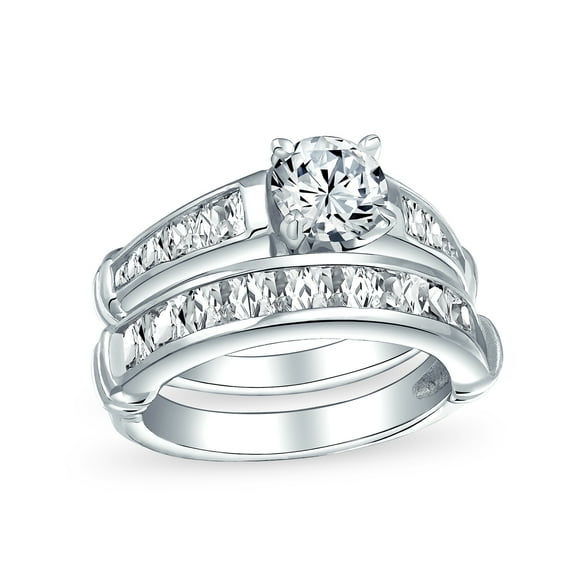 Bling Jewelry Womens Classic Cocktail Statement Ring 2CT CZ Round Solitaire Pave Band Sterling Silver