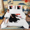 thumbnail image 2 of Manfei Ink Samurai Full Size Comforter Sets for Boys Men, Sakura Sword Bedding Sets, Black Red Pink, Black Reversible 3 Pieces, 1 Comforter and 2 Pillowcases, 2 of 6