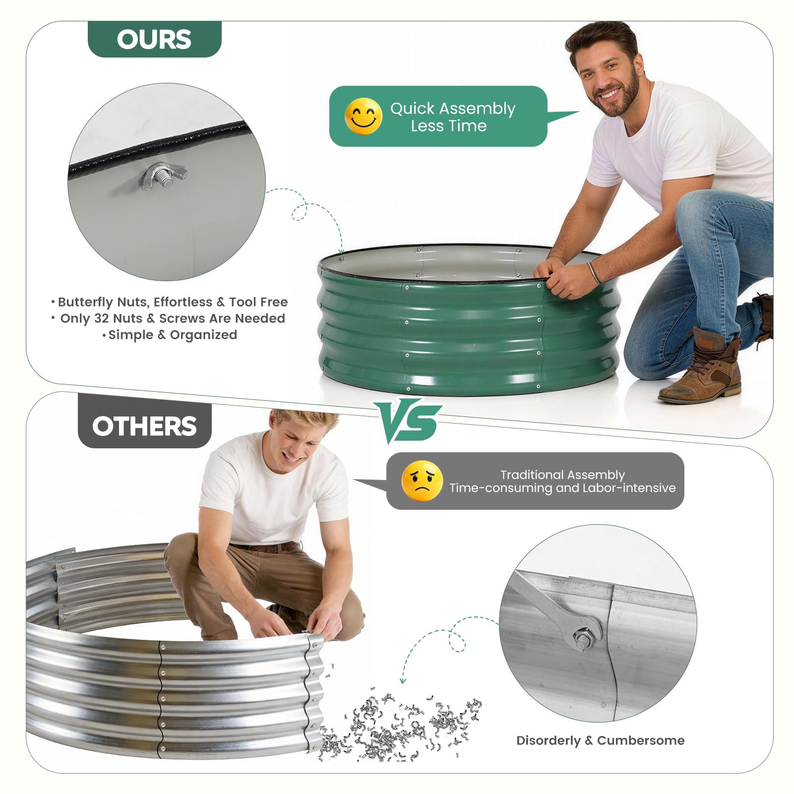 Galvanized Raised Garden Bed Outdoor, Round Metal Planter Boxes 2 Pcs, 3x3x1.4ft Steel Raised Bed Kit for Planting Vegetables, Fruits, Flowers(LotusGreen)