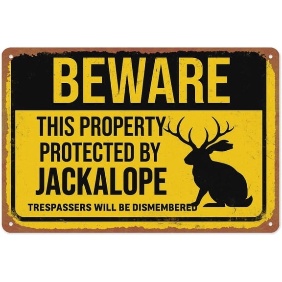 Novelty Jackalope Warning Metal Tin Sign Vintage Wall Decor for Cafe Bar or Shop 8 x 12 Inches