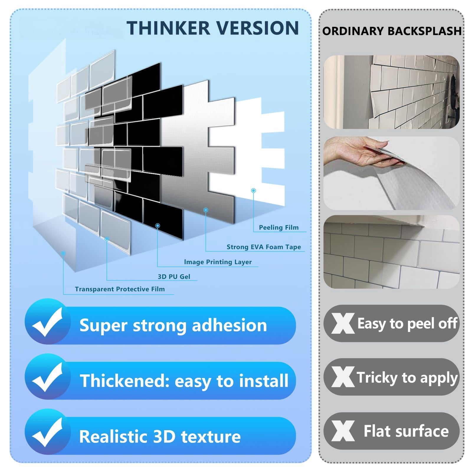 Subway Tiles Peel And Stick Backsplash  On Kitchen In Black (pack Of 10 Thicker Design)