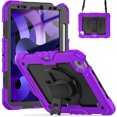 thumbnail image 2 of Case for iPad Air 5th Generation / iPad Air 4th Generation 10.9 inch with Screen Protector, 360 Degree Rotating Kickstand Hand Strap Shockproof Cover with Shoulder Strap, Purple, 2 of 7