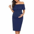 thumbnail image 6 of Taqqpue Ruffle Off Shoulder Fitted Maternity Dress,Solid Color Ruched Side Bodycon Dress Formal Pregnancy Dress for Baby Shower Photography, 6 of 8