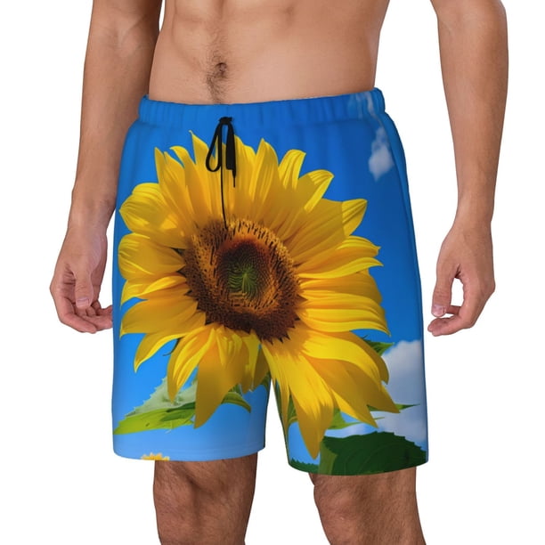 Fotbe Blue Sky Sunflower Traje de Baño para Hombre – Shorts de Natación de Secado Rápido con Forro y Bolsillos-Large