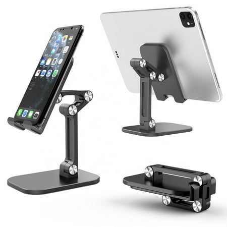EZONE Foldable Desk Mobile Phone Holder Stand For iPhone iPad Pro Tablet Flexible Metal Table Desktop Adjustable Cell Smartphone Stand