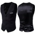 thumbnail image 2 of Brnmxoke Mens Suit Vest Casual Business Slim Fit Solid V-Neck Formal Waistcoat 4 Buttons Wedding Party Dinner Dress Tuxedo Vest Black,XXL, 2 of 9
