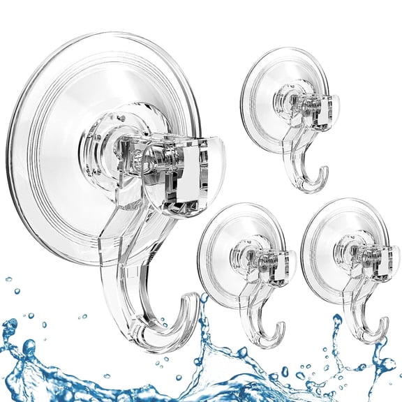 Suction Cup Hooks 4 Pack, Multi-Purpose Clear Shower Suction Hooks Waterproof Heavy Duty Wreath Hanger for Bathroom, Window, Towel, Shower Wall, Tile, Glass Door, Camper