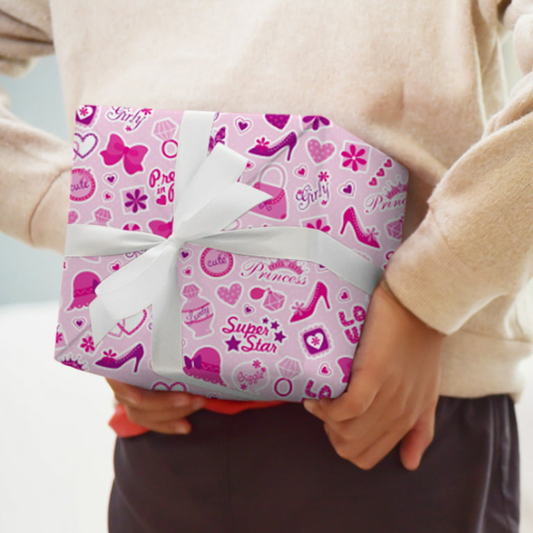 YuKzlere Christmas Decorations Valentine's Day Wrapping Paper Roll-Pink Love Heart, Very Suitable for Birthday, Holiday, Mother's Day, Wedding, Valentine's Day