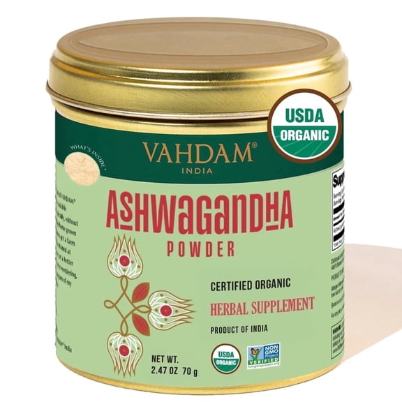 VAHDAM, Organic Ashwagandha Powder (2.47oz/70g) Gluten Free, Non GMO, 100% Raw Ashwagandha Root Powder (Indian Ginseng) | Sealed Fresh At Source