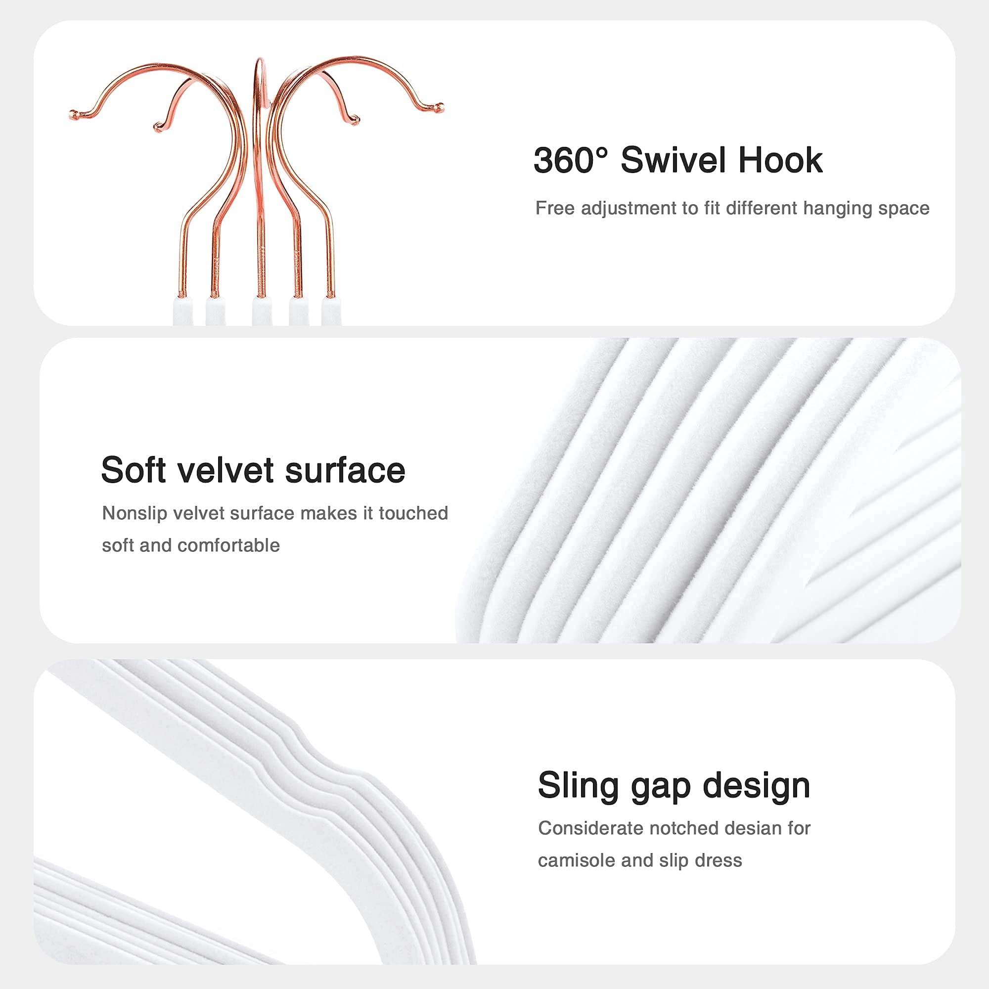 ACSTEP Velvet Clothes Hangers 60 Pack, Non-Slip Hangers with 360 Rotating Hook, Hangers for Clothes,Coat,Skirt,Pants, White
