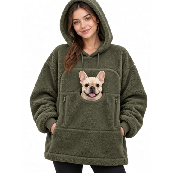 Sweatshirt with Dog Pouch, Fleece Pet Carrier Hoodie, Warm Front Pocket Pullover for Small Dogs Cats and Pet Lovers