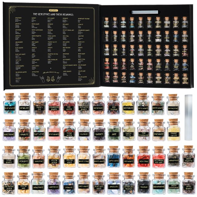 Set de cristal Wyspell, 50 unidades, para brujería, con caja de cristal
