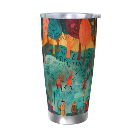 

KLL Whimsical Forest Scene Print 40oz Stainless Steel Insulated Car Cup with Spillproof Lid - Keep Your Drink Hot or Cold on the Go-Without Straw
