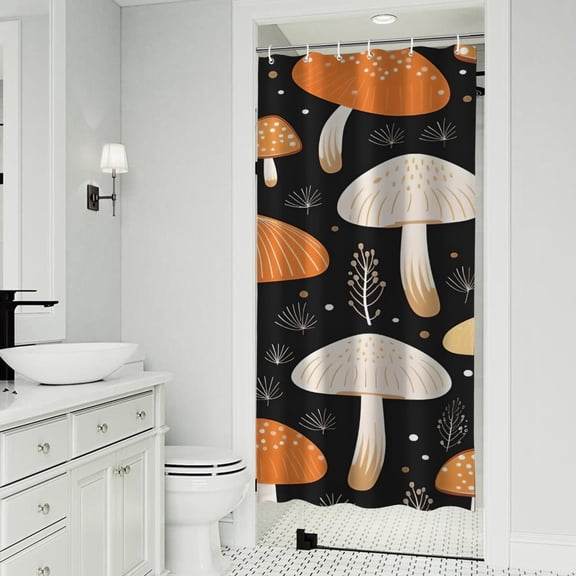Colorful Mushroom Plant Black Pattern Shower Curtain 36"x72" ,Bathroom Decorative Shower Curtains Set with 12 Hooks,Modern Waterproof Washable Shower Curtain