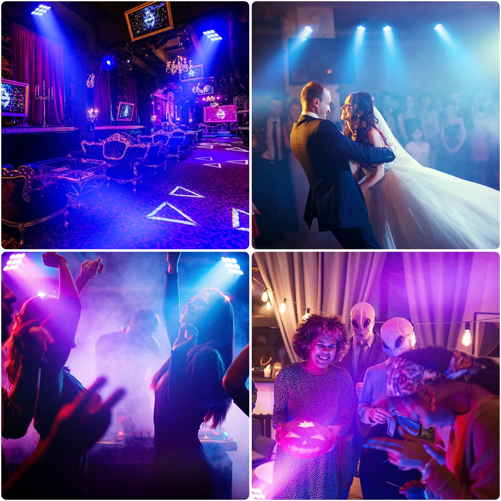 4-Pack Par Lights,RGBW 9PCS LEDs Square DJ Light Stage Effect Lighting with Remote Controller 8CH DMX512 for Party KTV
