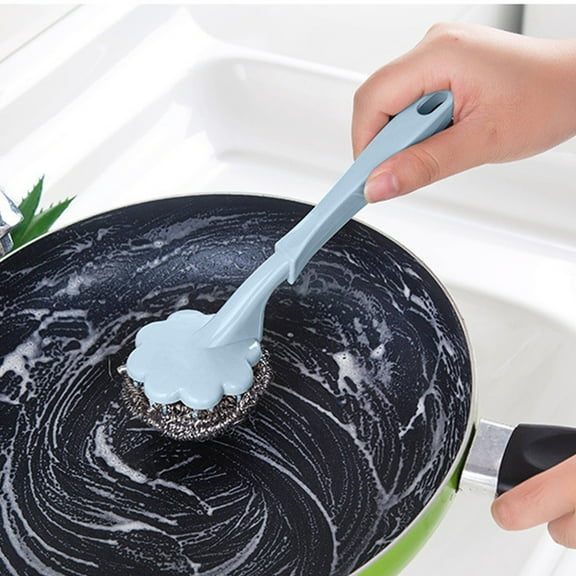 Vxdvou Stainless Steel Pot Brush, Long Handle Cleaning Brush for Kitchen, Pot Stain Remover for Heavy Duty Scrubbing, Kitchen Cleaning Essentials, Household Brushes for Pots