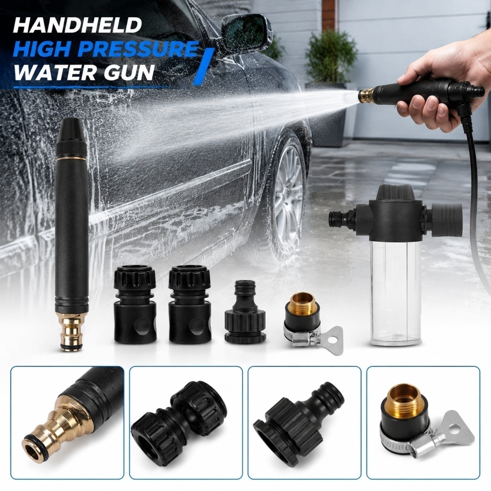 Home High-Pressure Car Wash Water Gun with Booster Nozzle and Hose, Powerful High Pressure Water Gun Gaoyashuiqiang Nozzle, Garden Hose Pressures Booster