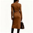 thumbnail image 6 of Women's Pleated Velvet Super Long Dress Long Sleeve High Neck Tight Long Dress Fashion Solid Color for Winter Elegance and Formal Events,Brown,L, 6 of 6