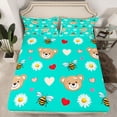 thumbnail image 2 of jejeloiu Kawaii Bear Loves Twin Sheet Sets,Cute Daisy Flowers Twin Fitted Sheet,Rustic Bee Flat Sheet For Girls Kids,Microfiber Bedroom Decor,3 Pieces, 2 of 7