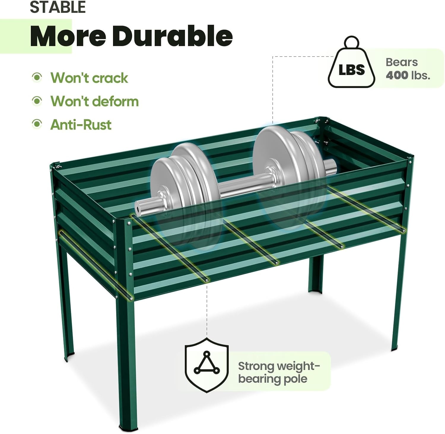 KING BIRD 47"×24"×32" Raised Garden Bed with Legs Galvanized Steel Metal Elevated Garden Planter Box for Outdoor Gardening Green