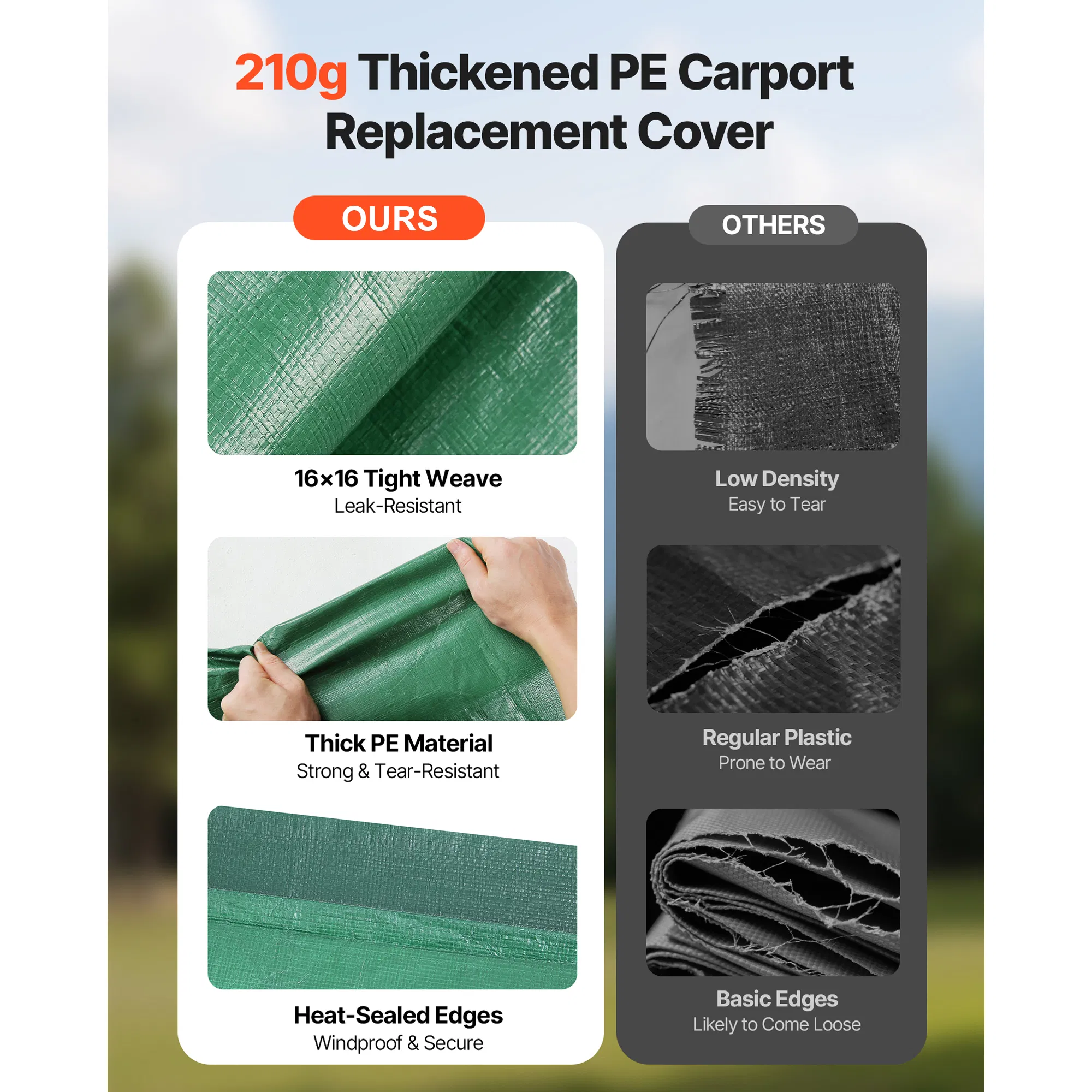 10x20 ft Carport Replacement Canopy,Waterproof UV-Resistant Garage Tent Tarp,Heavy-Duty Car Shelter Cover with Ball Bungees,Dark Green,Frame Not Included