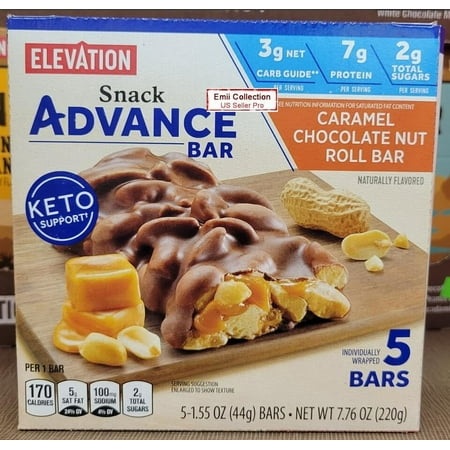 Elevation Caramel Chocolate Nut Roll Bar Snack Advance Bar Keto Support 7.76oz 220g