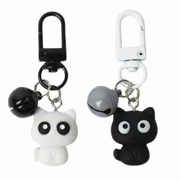 Black and White Cat Keychain Cute Animal Keyring Couple Gift for Women Bag Purse Bag Accessories Backpack Decorations