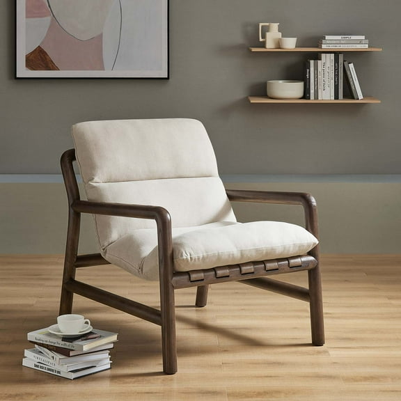 Modway Paxton Wood Sling Chair in Dune Fabric Walnut