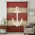 thumbnail image 2 of Nautical Anchor Semi Sheer Curtains Drapes for Living Room,Bedroom,French Doors Window 108 Inches Long,Red Beige Rretro Wooden Board Textures Rod Pocket Chiffon Curtain Drapery Voile Draperies Panel, 2 of 8