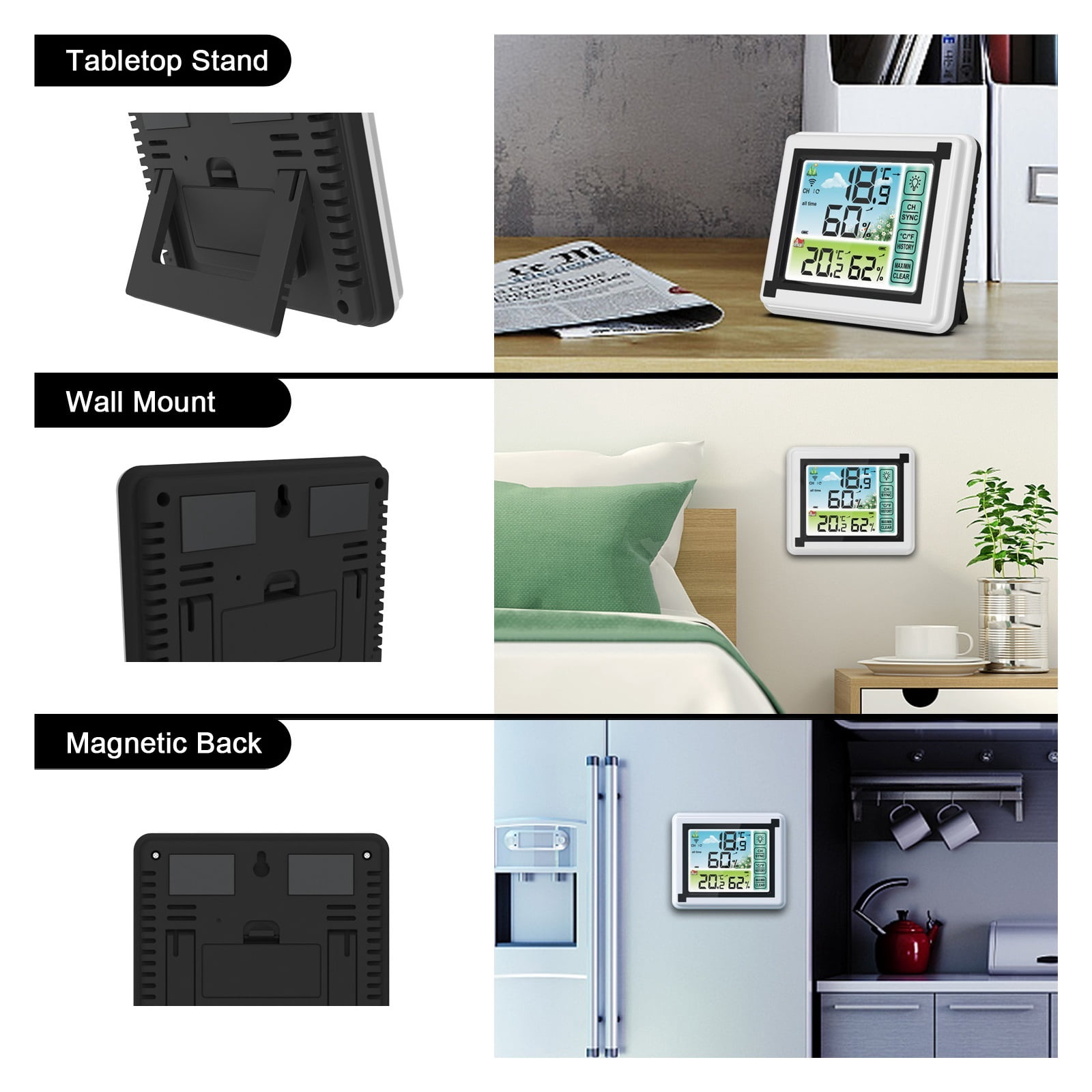 Wireless Weather Station with 3 Sensors, Color Screen Humidity Monitor, IPX4 - 3 SENSORS