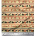 thumbnail image 1 of Soimoi Beige polyester Crepe Fabric Stripe & Horse Folk Art Fabric Prints By Yard 42 Inch Wide, 1 of 3