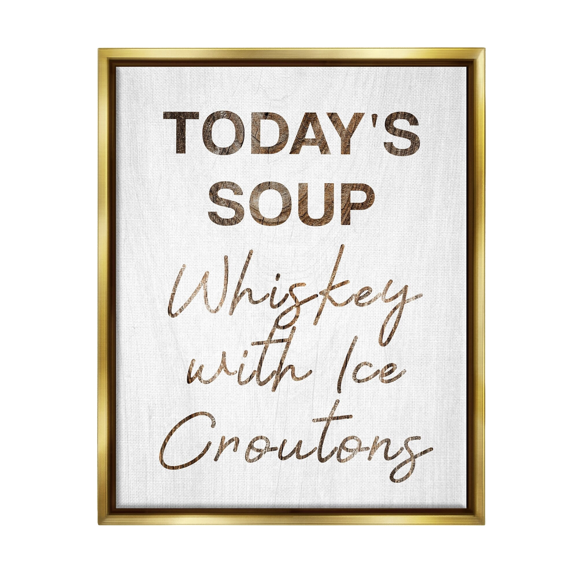 Stupell Industries Whiskey & Ice Croutons Witty Kitchen Cocktail Phrase Graphic Art Metallic Gold Floating Framed Canvas Print Wall Art, Design by Daphne Polselli